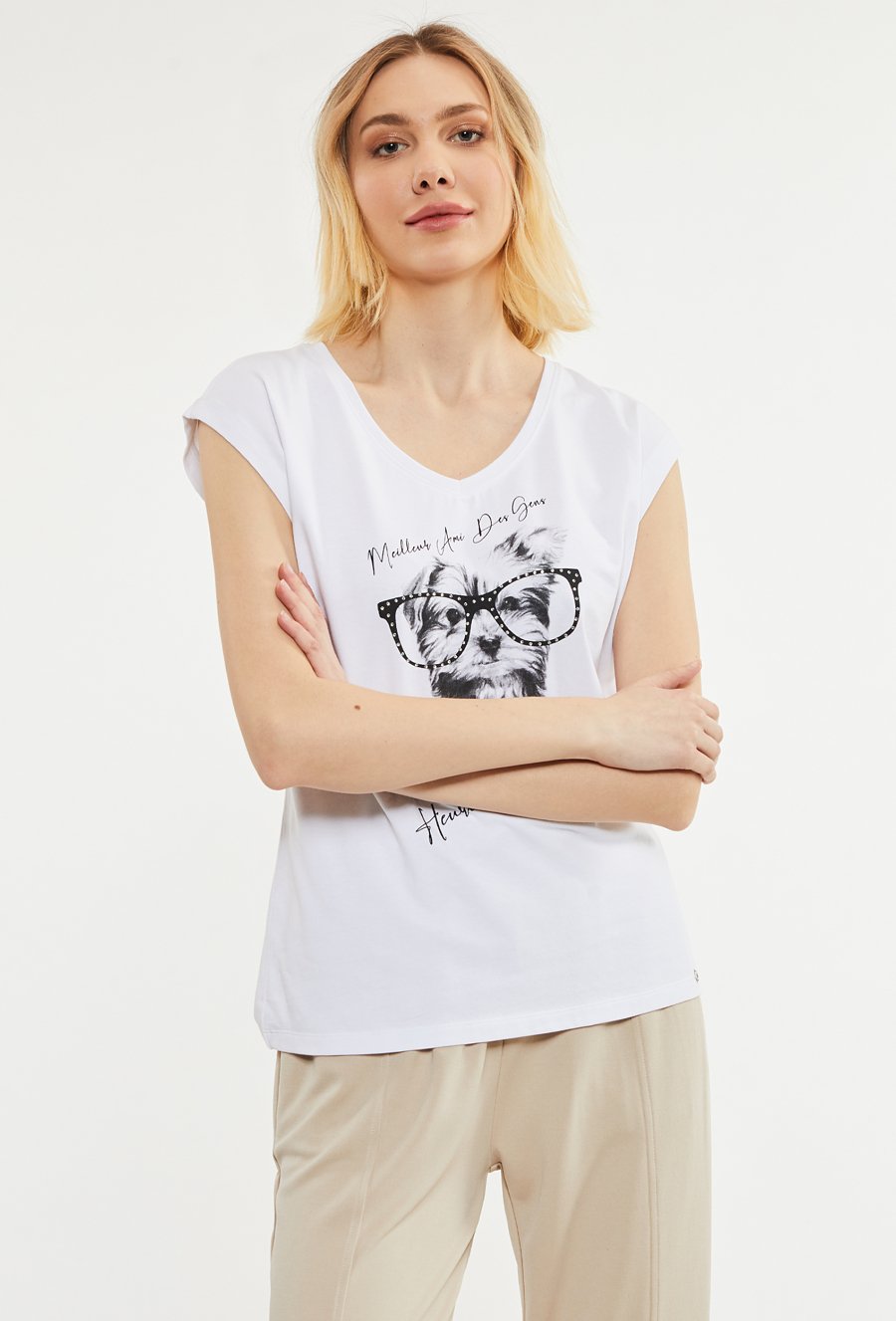 T-shirt damski z ozdobnym panelem