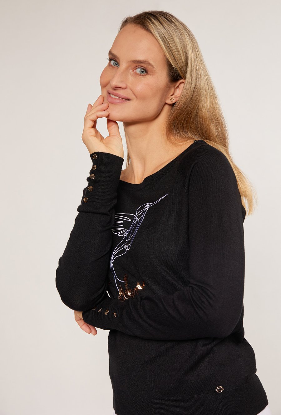 Wiskozowy sweter z nadrukiem